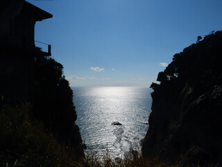 日本、冬、神奈川県、晴天の江ノ島からの眺め