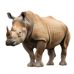Fototapeta premium A large, imposing rhino with thick skin, standing firmly on a white surface. Transparent background