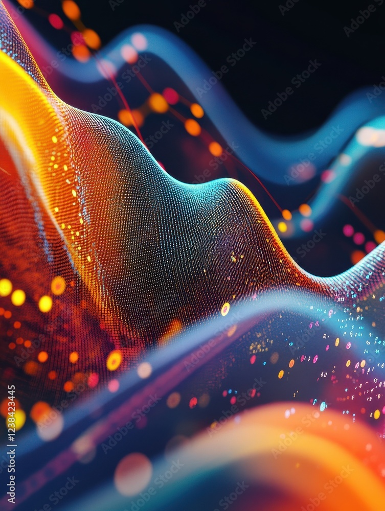 Poster close-up of a dynamic financial chart with colorful indicators and data points illustrating market t