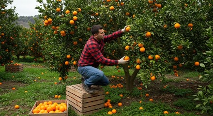man picking oranges