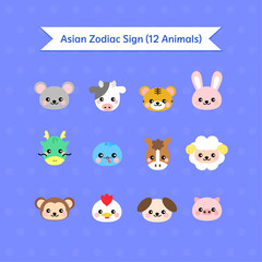 Fototapeta premium 12 Animal Characters Asian Zodiac Signs 
