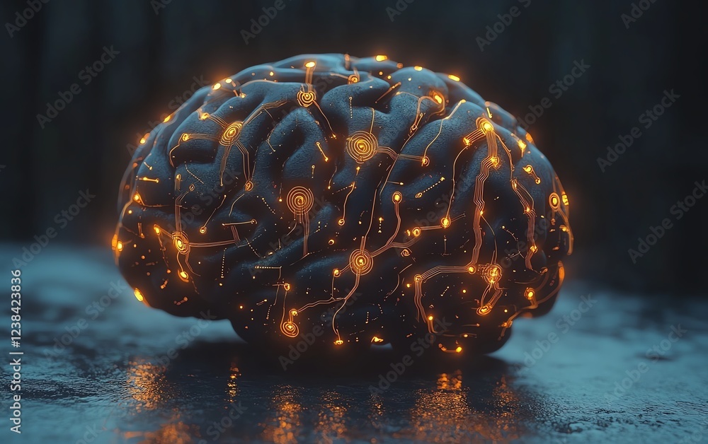 Poster a brain with glowing circuit connections, representing the seamless integration of human cognition a