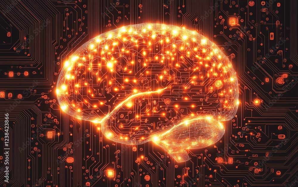 Aufkleber a brain with glowing circuit connections, representing the seamless integration of human cognition a