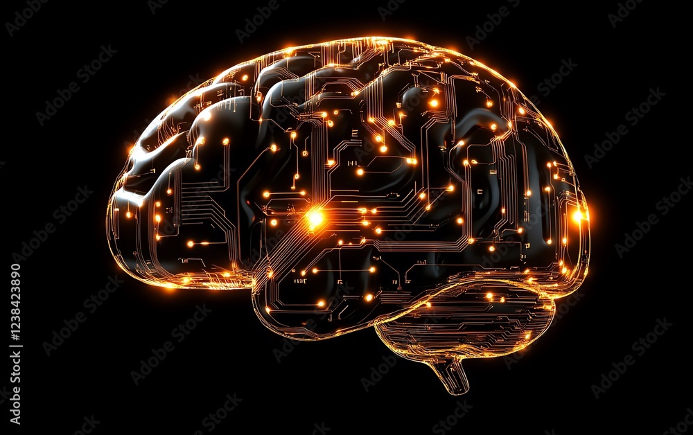 Poster a brain with glowing circuit connections, representing the seamless integration of human cognition a