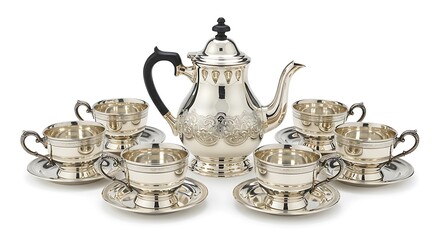 Elegant Silver Tea Set with Ornate Design
