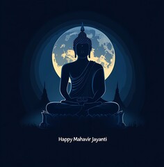 Happy mahavir jayanti poster with mahavir silhouette