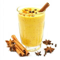 yellow milk shake with spices and a cinnamon