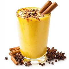 yellow milk shake with spices and a cinnamon