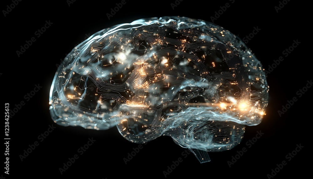 Aufkleber a digital brain with glowing circuit patterns, representing the fusion of human intelligence and tec