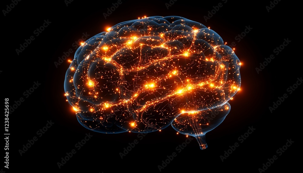 Aufkleber a digital brain with glowing circuit patterns, representing the fusion of human intelligence and tec