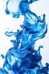 Vibrant blue paint fluid flowing on a white background, creates a visual effect, generative AI