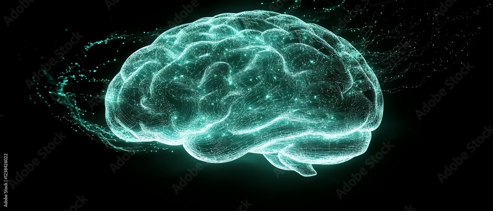 Aufkleber a glowing brain with intricate circuit lines flowing through it, symbolizing the blend of humanlike 