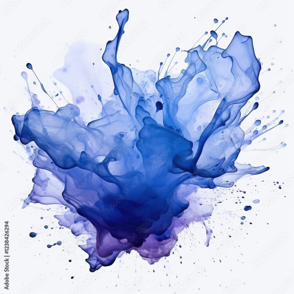 Poster vibrant blue ink stain on transparent background with dynamic splashes and fluid movement captured i