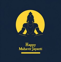 Obraz premium Happy mahavir jayanti poster with mahavir silhouette