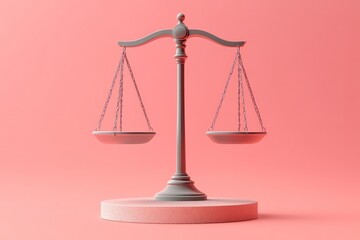 A Minimalist 3D Rendering Of A Scale Of Justice Against A Pink Background.