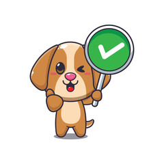 dog mascot cartoon character vector illustration with correct sign.