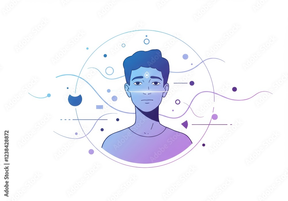 Poster futuristic abstract portrait with geometric shapes and subtle gradients