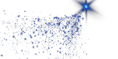 Blue sparks of dust and blue stars shine with special light. Christmas light effect. Blue sparkling particles of magic dust. PNG.