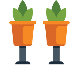 Fototapeta premium This vector illustration features two orange flower pots, each containing a green plant, creating a sense of symmetry and balance