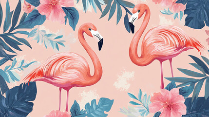 Naklejka premium pink flamingo, photo wallpaper, peach color background, trendy color, screen saver.