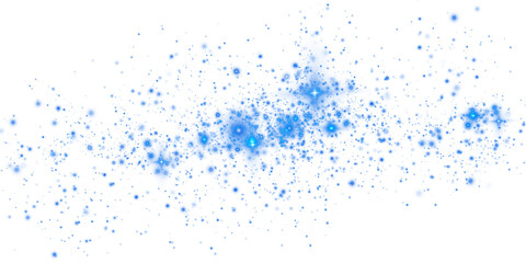 Blue sparks of dust and blue stars shine with special light. Christmas light effect. Blue sparkling particles of magic dust. PNG.