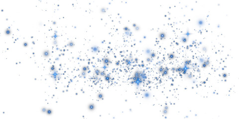 Blue sparks of dust and blue stars shine with special light. Christmas light effect. Blue sparkling particles of magic dust. PNG.