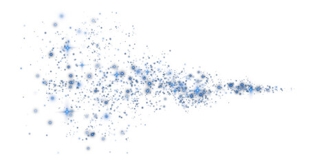 Blue sparks of dust and blue stars shine with special light. Christmas light effect. Blue sparkling particles of magic dust. PNG.