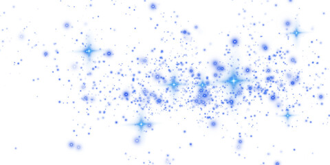 Blue sparks of dust and blue stars shine with special light. Christmas light effect. Blue sparkling particles of magic dust. PNG.
