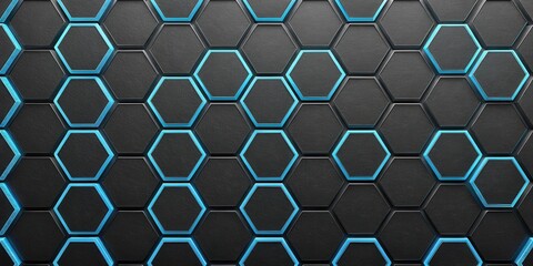 Abstract Dark Hexagon Pattern with Bright Blue Accents