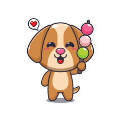 dog mascot cartoon character vector illustration eating dango.