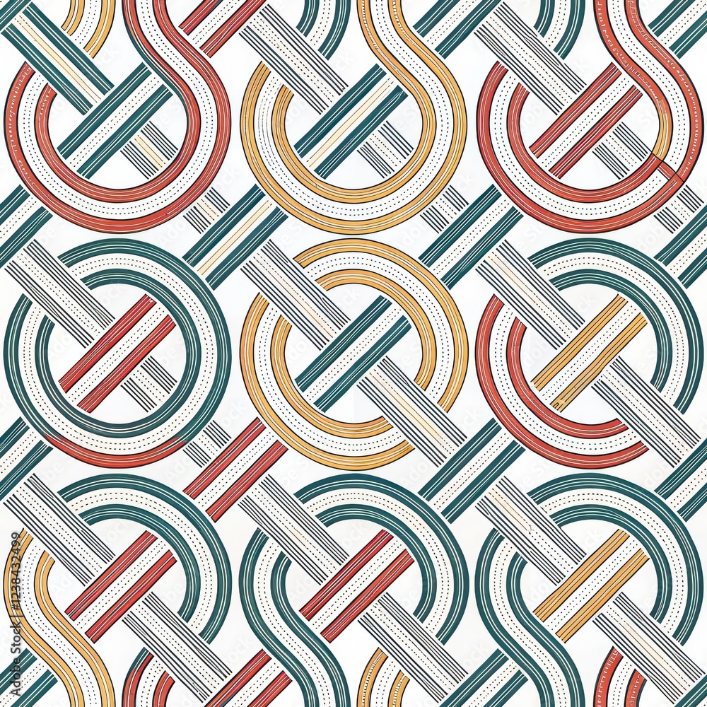 Poster colorful geometric pattern with interlocking circles and lines
