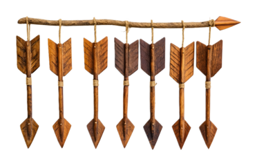 Hanging wooden arrows on a transparent background. isolated background.