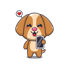 dog mascot cartoon character vector illustration with mobile phone.