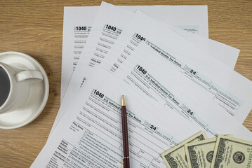 us tax forms 1040. 2024 year, business tax time concept.