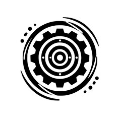 Abstract Gear Design: Monochrome Industrial Vector Art. Geometric Pattern, Minimalist Style, Circular Machine Technology Symbol. Black and White Graphic Illustration.