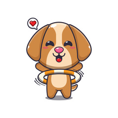 dog mascot cartoon character vector illustration playing hula hoop.