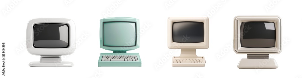Poster vintage computers display various retro designs and colorful interfaces