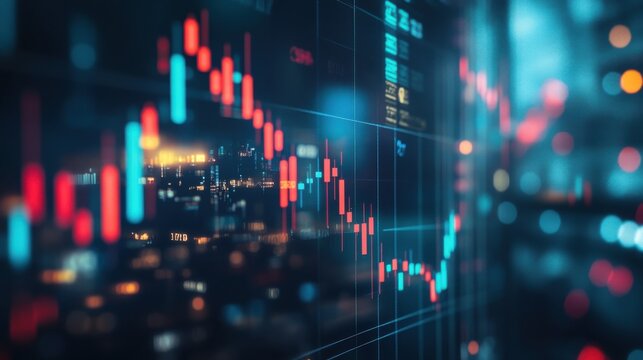 Stockmarket online trading chart candlestick on crypto currency platform. Stock exchange financial market price candles graph data pattern analysis concept. Computer screen closeup background