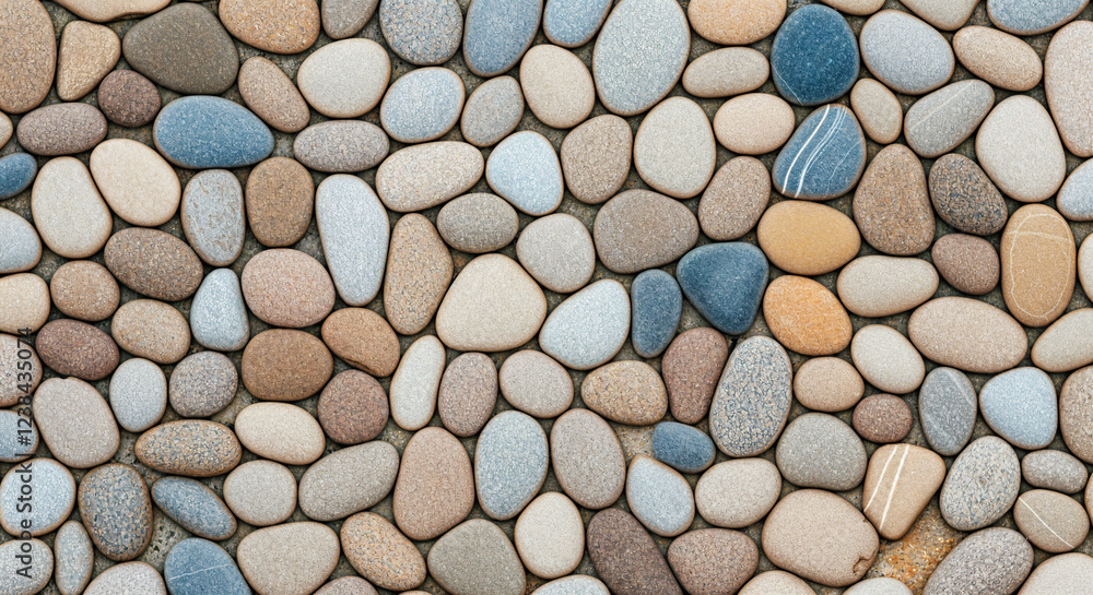 Poster smooth polished pebbles forming decorative surface, ideal for backgrounds and design projects requir