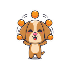 dog mascot cartoon character vector illustration circus attraction with balls.
