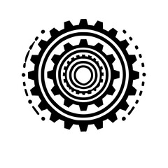 Abstract Gear Wheel: Industrial Technology Design. Geometric Black and White Circular Pattern.  Perfect for tech, engineering, and industrial projects.