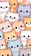 Cute Cartoon Cats Huddle Pastel Background, funny cat phone wallpaper, cute animal wallpaper hd