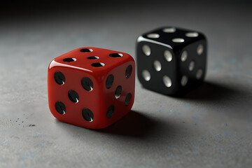 two dice, one red and one black.