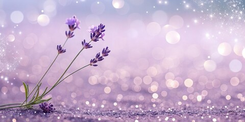 Naklejka premium Lavender blossoms on a sparkling purple background, a serene and dreamy floral scene