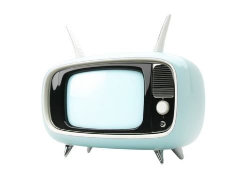 Retro futuristic TV with curved edges and rabbit ear antennas