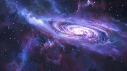 Fototapeta premium A cosmic galaxy background filled with swirling purple, blue, and magenta nebulae and twinkling stars.