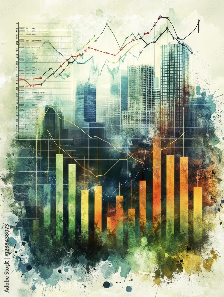 Poster a comparison of financial growth across multiple industries, with charts displaying the rise and fal