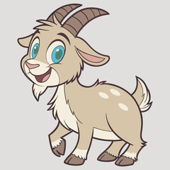 Cute Cartoon Goat Illustration with Happy Expression.