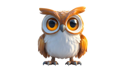 Adorable Cartoon Owl with Big Eyes Perched on a Branch in a Whimsical Forest Scene