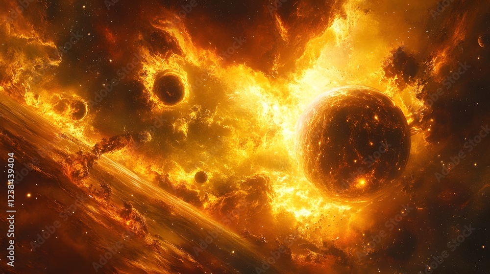 Leinwandbilder A captivating visual depiction of a colossal cosmic explosion with fiery celestial energies erupting from the depths of the galactic void creating a mesmerizing and celestial phenomenon